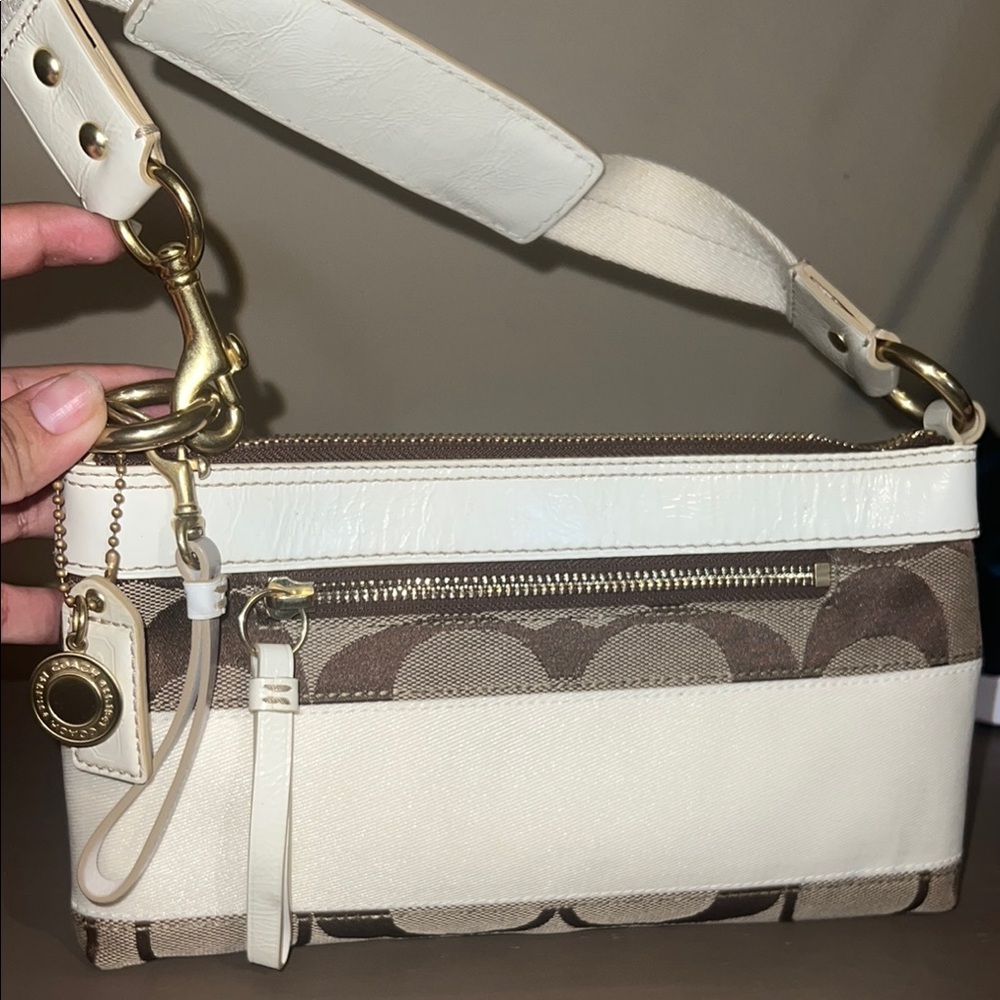 Coach Cream and Brown Crossbody Bag with Signature Style